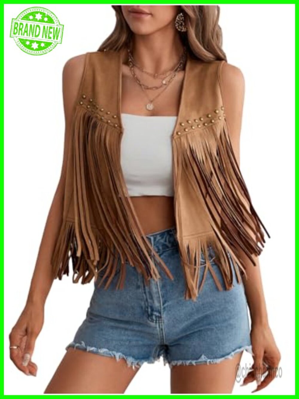 Faux Suede Fringe Vest Open Front Sleeveless Western Cowgirl Concert Outfit